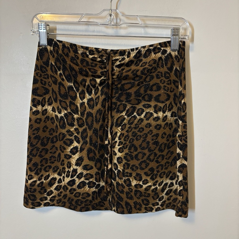 90s Y2K Mini Skirt Leopard Print Stretchy Mesh Glitter‎ Grunge Mob Wife S